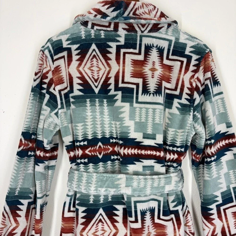 Pendleton Womans Bathrobe S Silver Blue Harding Star Aztec Robe Unisex Cotton